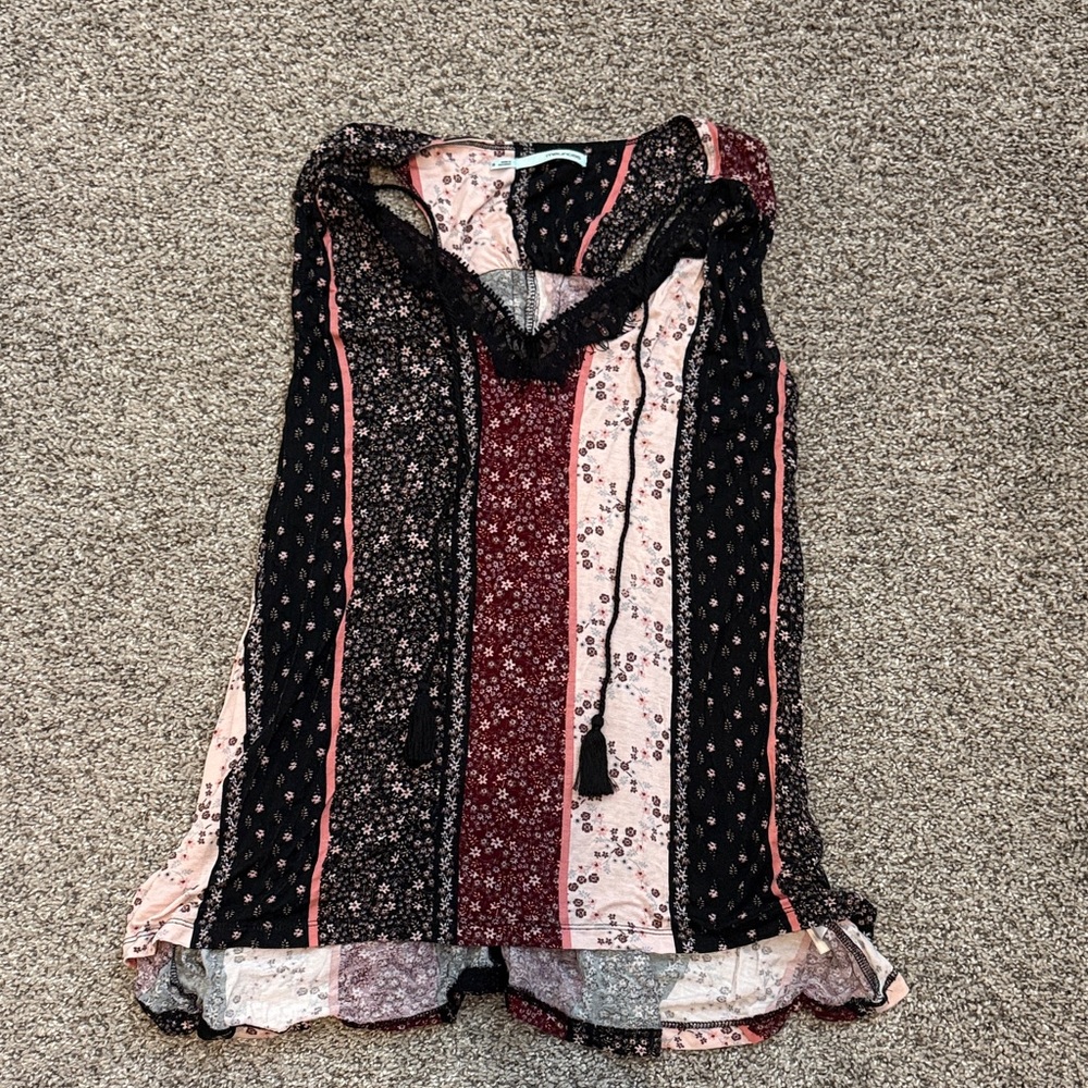 Maurices Black and Pink Patterned Blouse